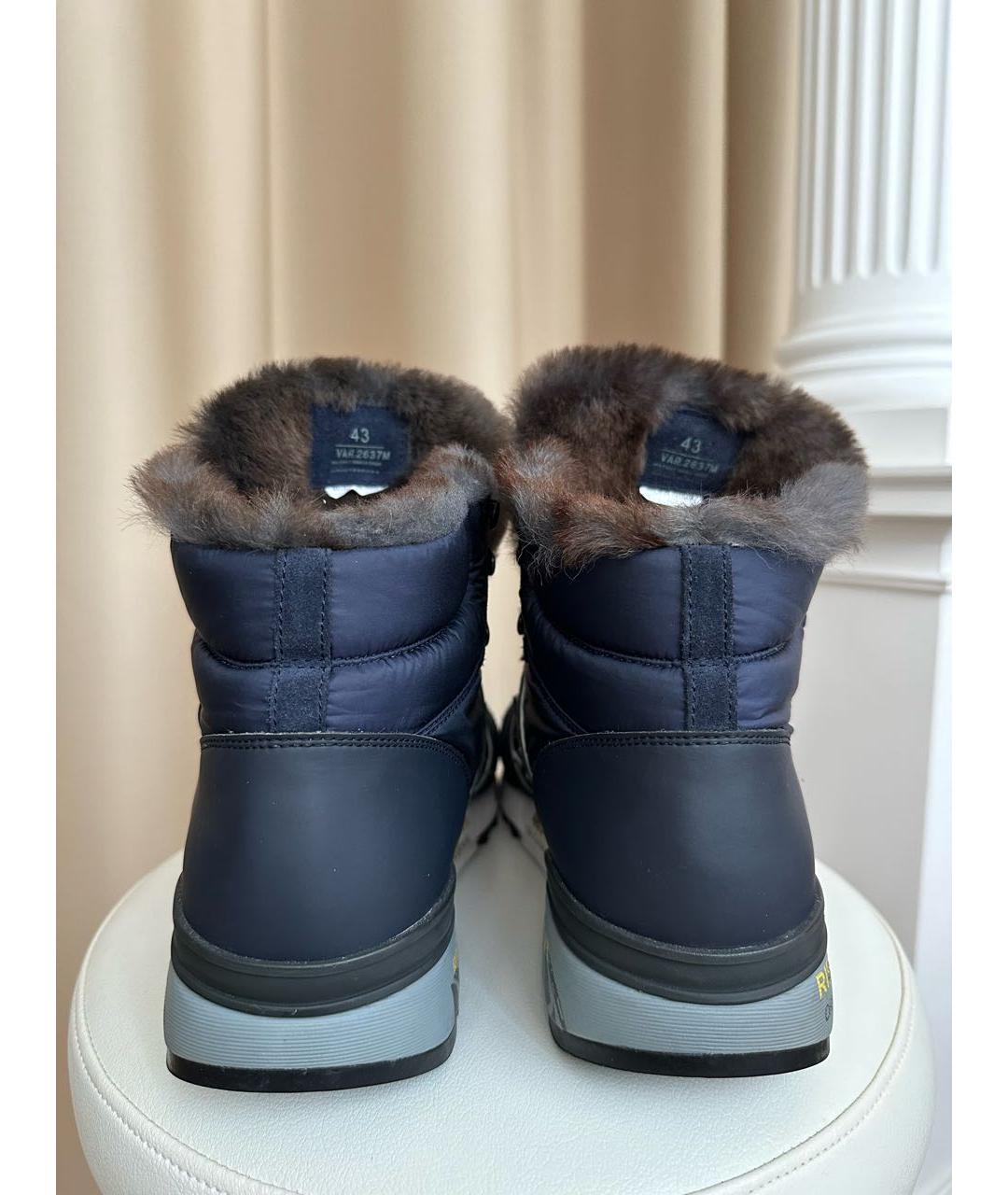 PREMIATA Темно-синие текстильные высокие кроссовки / кеды, фото 4