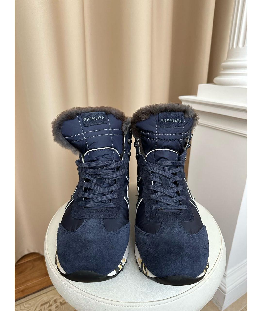 PREMIATA Темно-синие текстильные высокие кроссовки / кеды, фото 2