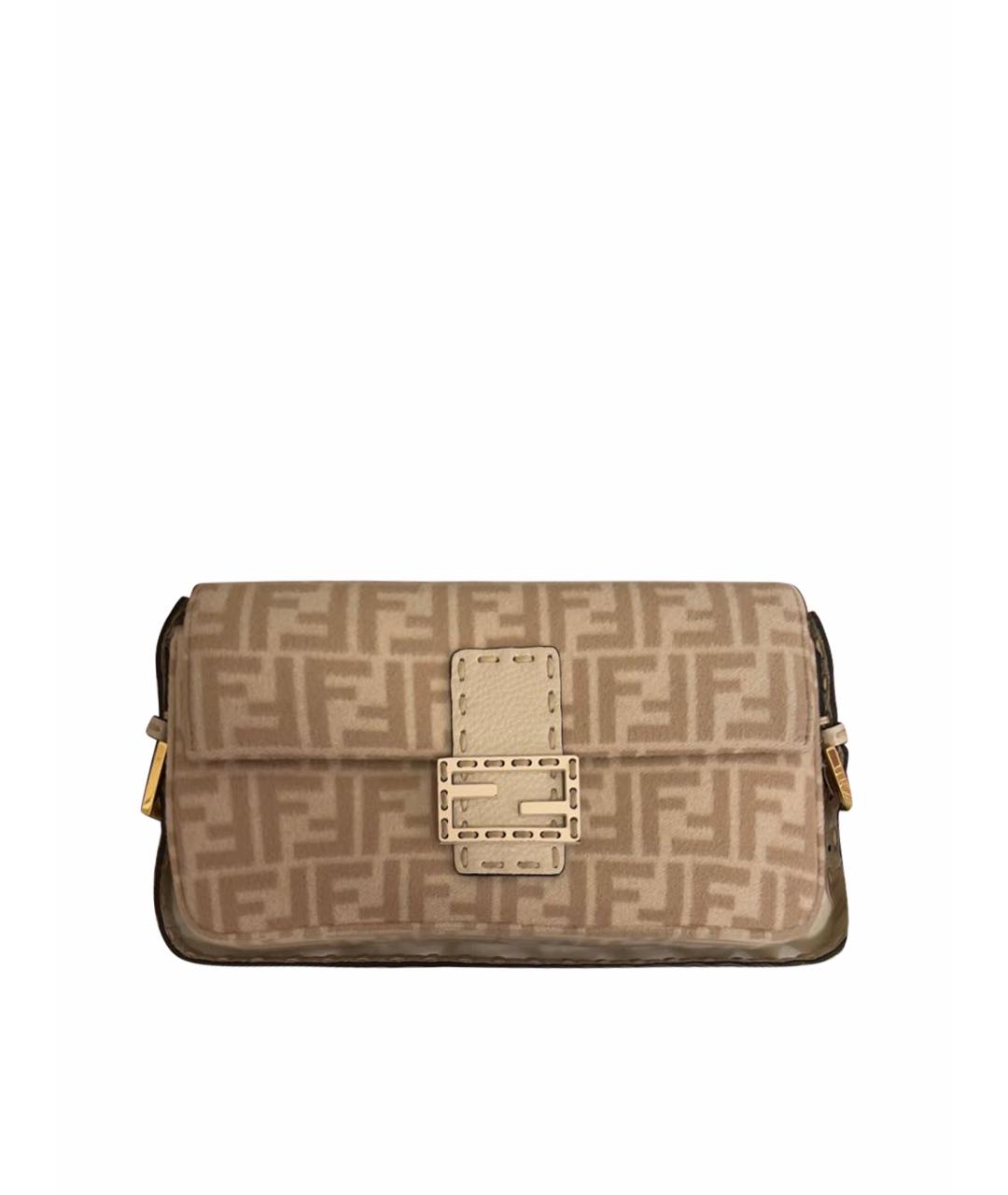 FENDI Бежевая твидовая сумка с короткими ручками, фото 1