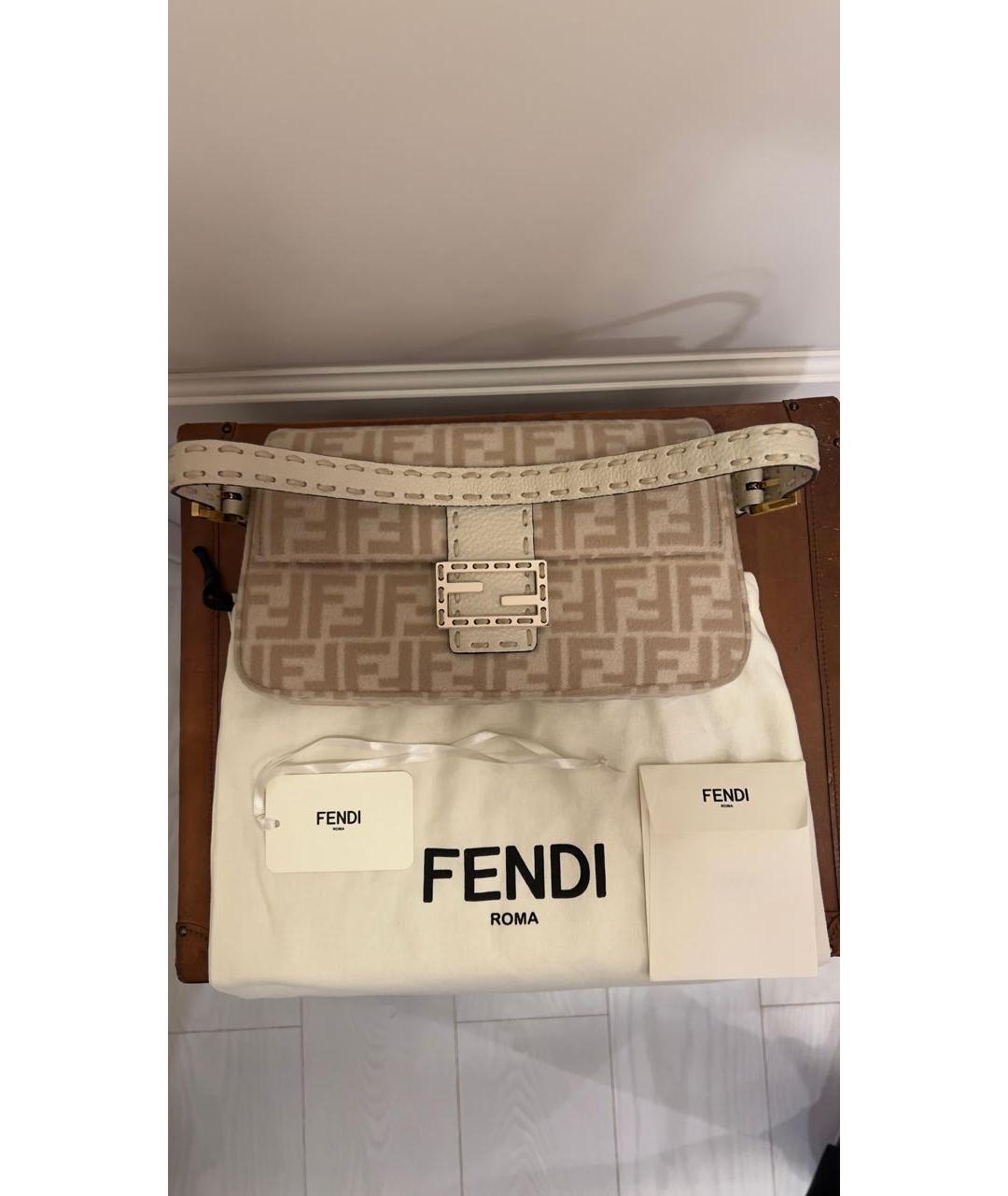 FENDI Бежевая твидовая сумка с короткими ручками, фото 5