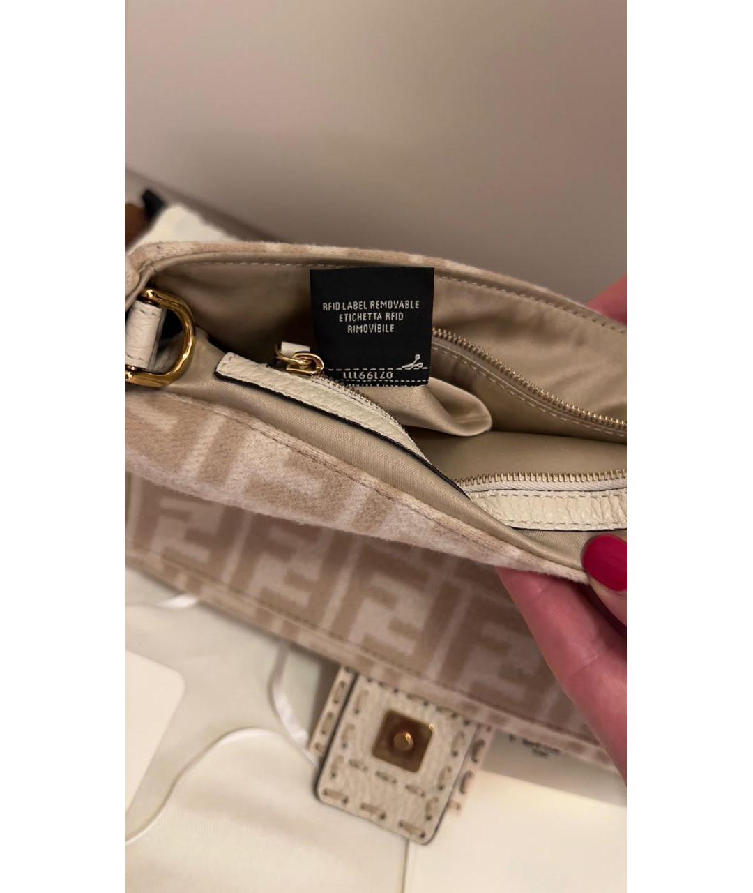 FENDI Бежевая твидовая сумка с короткими ручками, фото 4