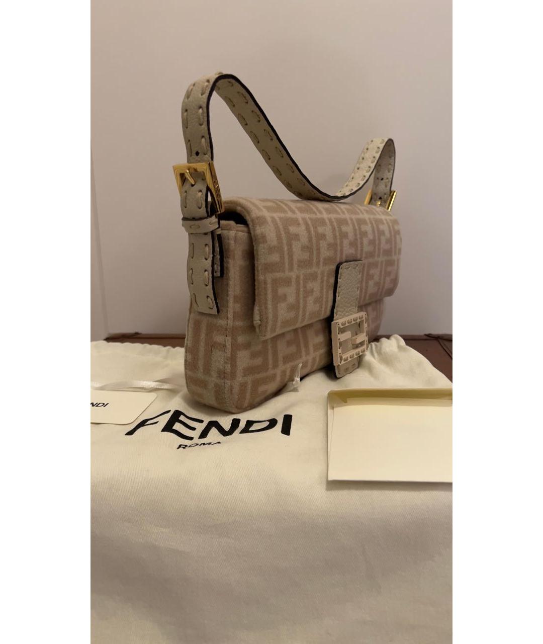 FENDI Бежевая твидовая сумка с короткими ручками, фото 2