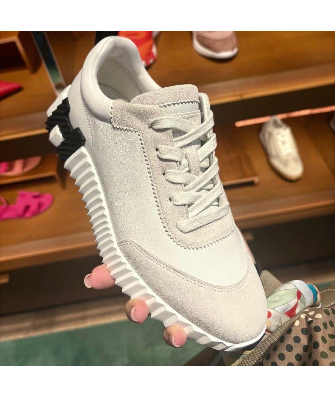 HERMES Белые кожаные кроссовки, фото 3