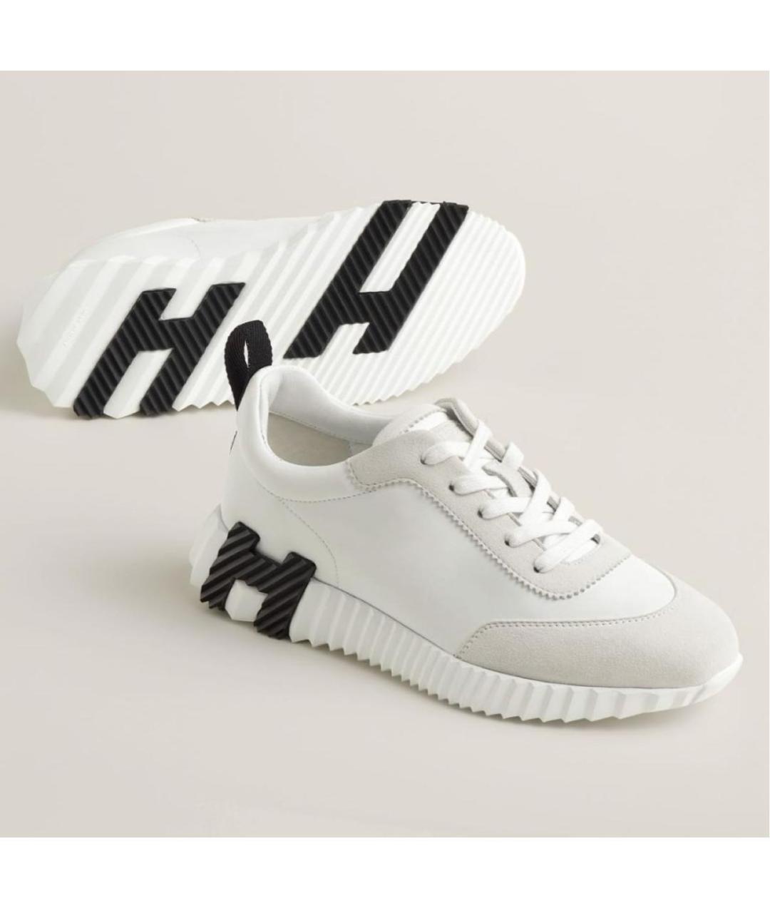 HERMES Белые кожаные кроссовки, фото 2