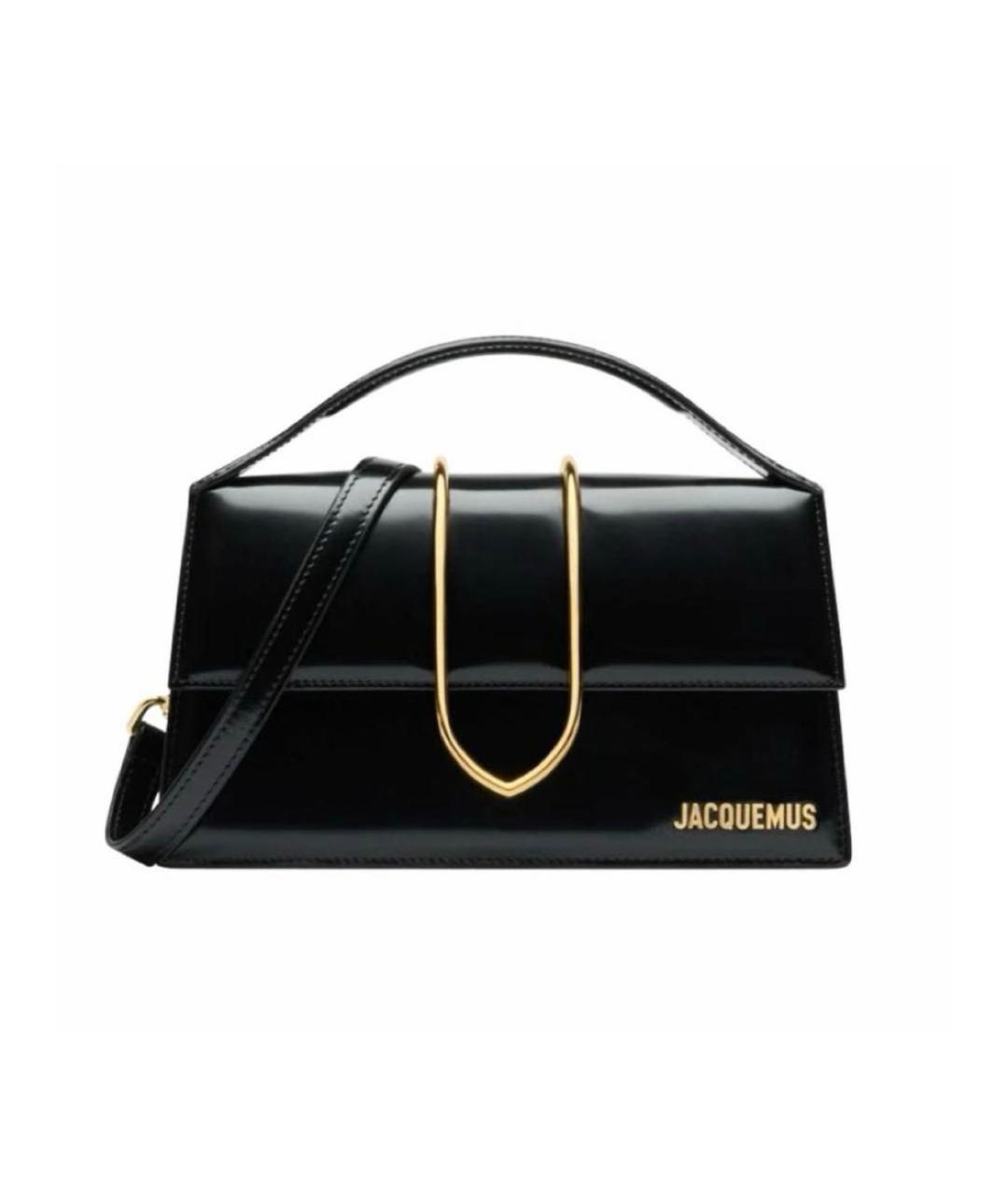 JACQUEMUS Черная сумка через плечо из лакированной кожи, фото 1
