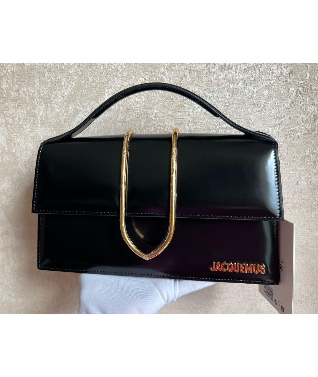 JACQUEMUS Черная сумка через плечо из лакированной кожи, фото 4