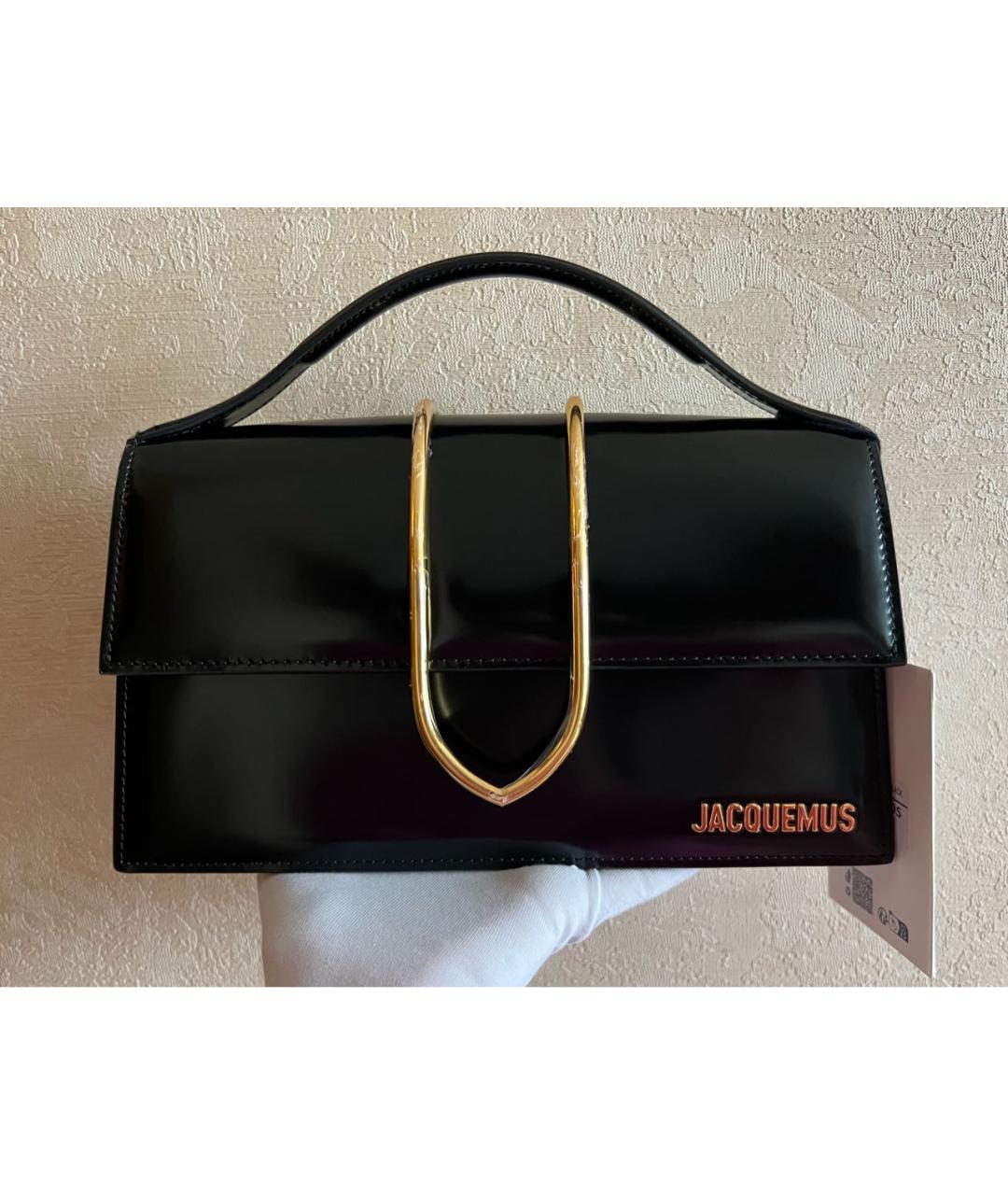 JACQUEMUS Черная сумка через плечо из лакированной кожи, фото 3