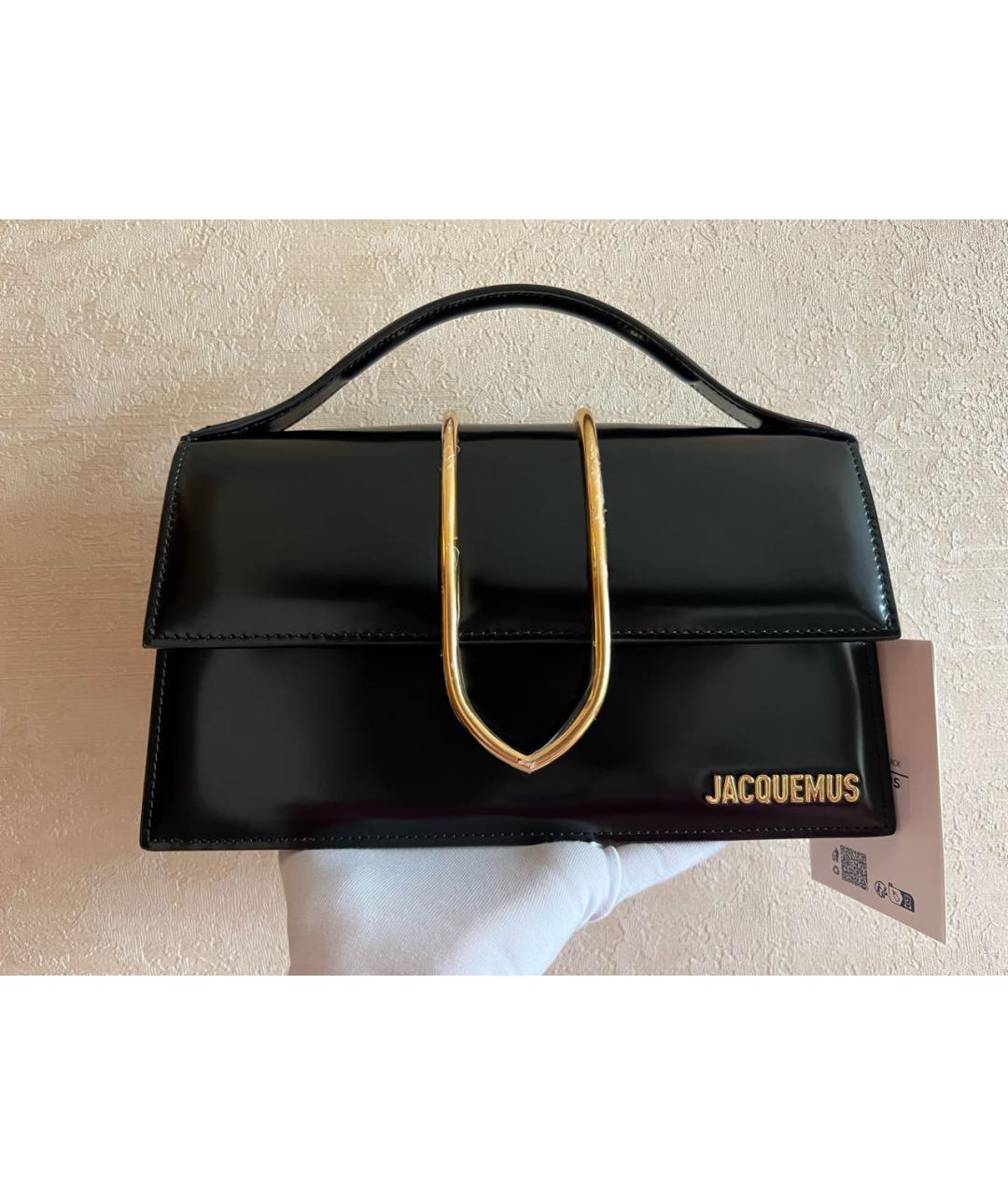 JACQUEMUS Черная сумка через плечо из лакированной кожи, фото 2