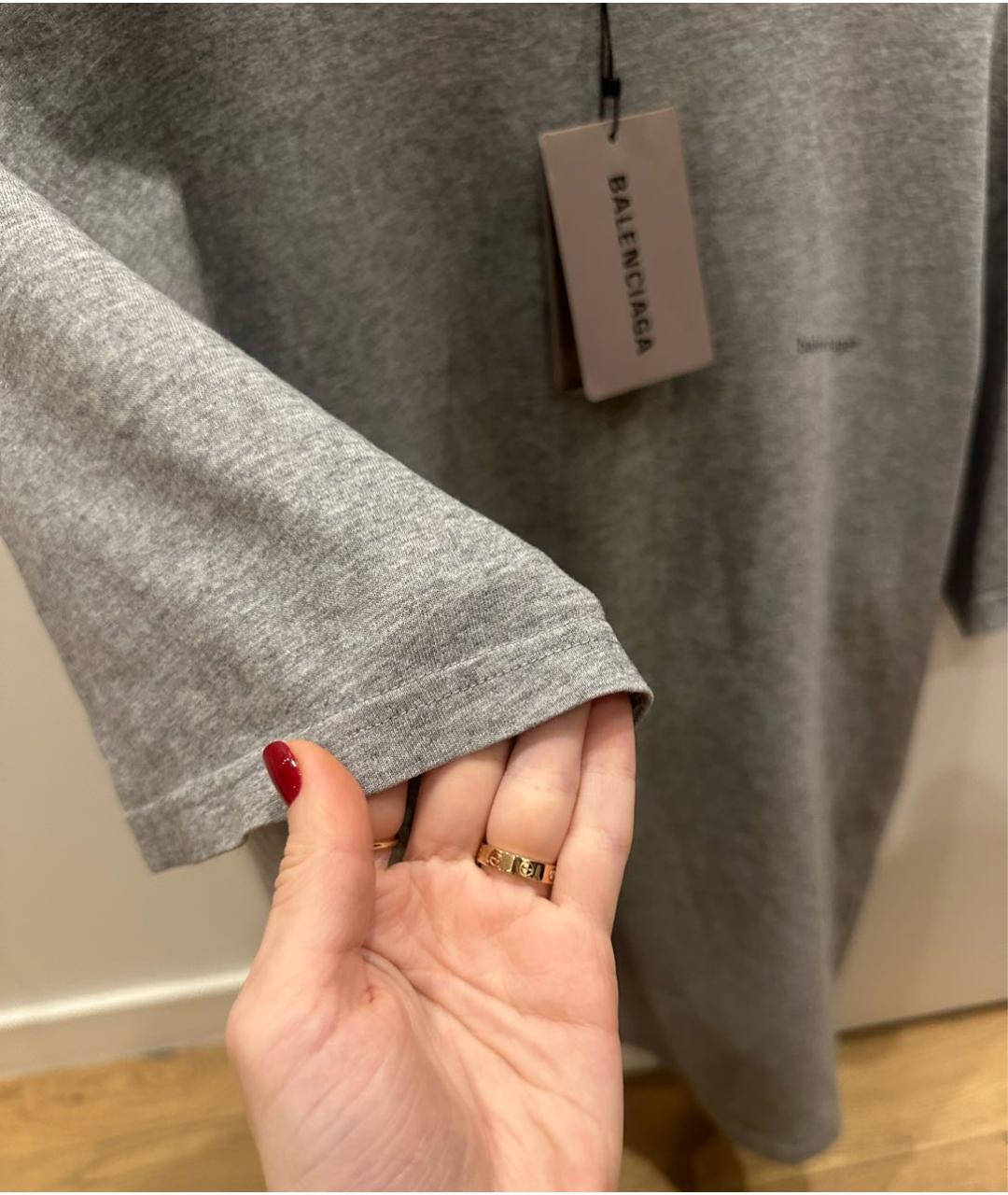 BALENCIAGA Серая хлопковая футболка, фото 7