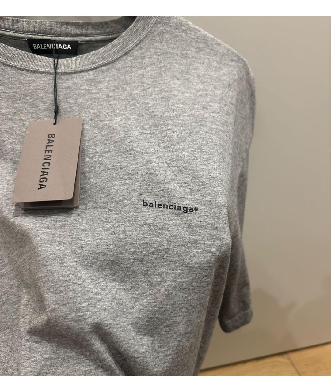 BALENCIAGA Серая хлопковая футболка, фото 4