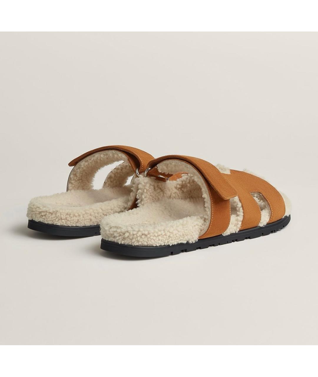 HERMES Коричневые замшевые шлепанцы, фото 2