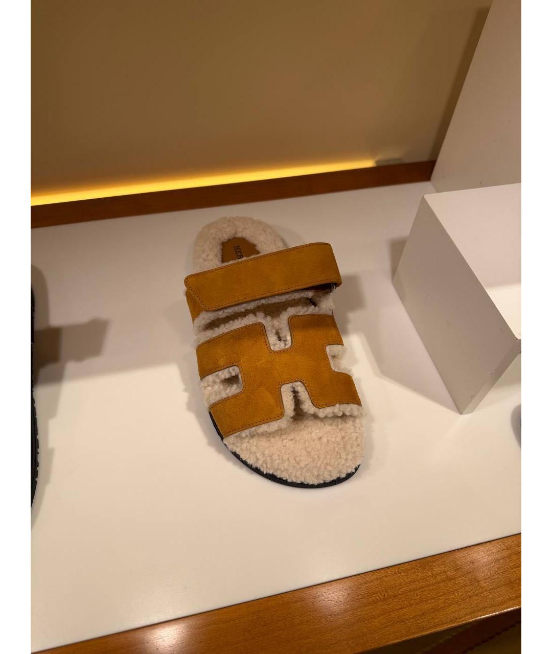 HERMES Коричневые замшевые шлепанцы, фото 4