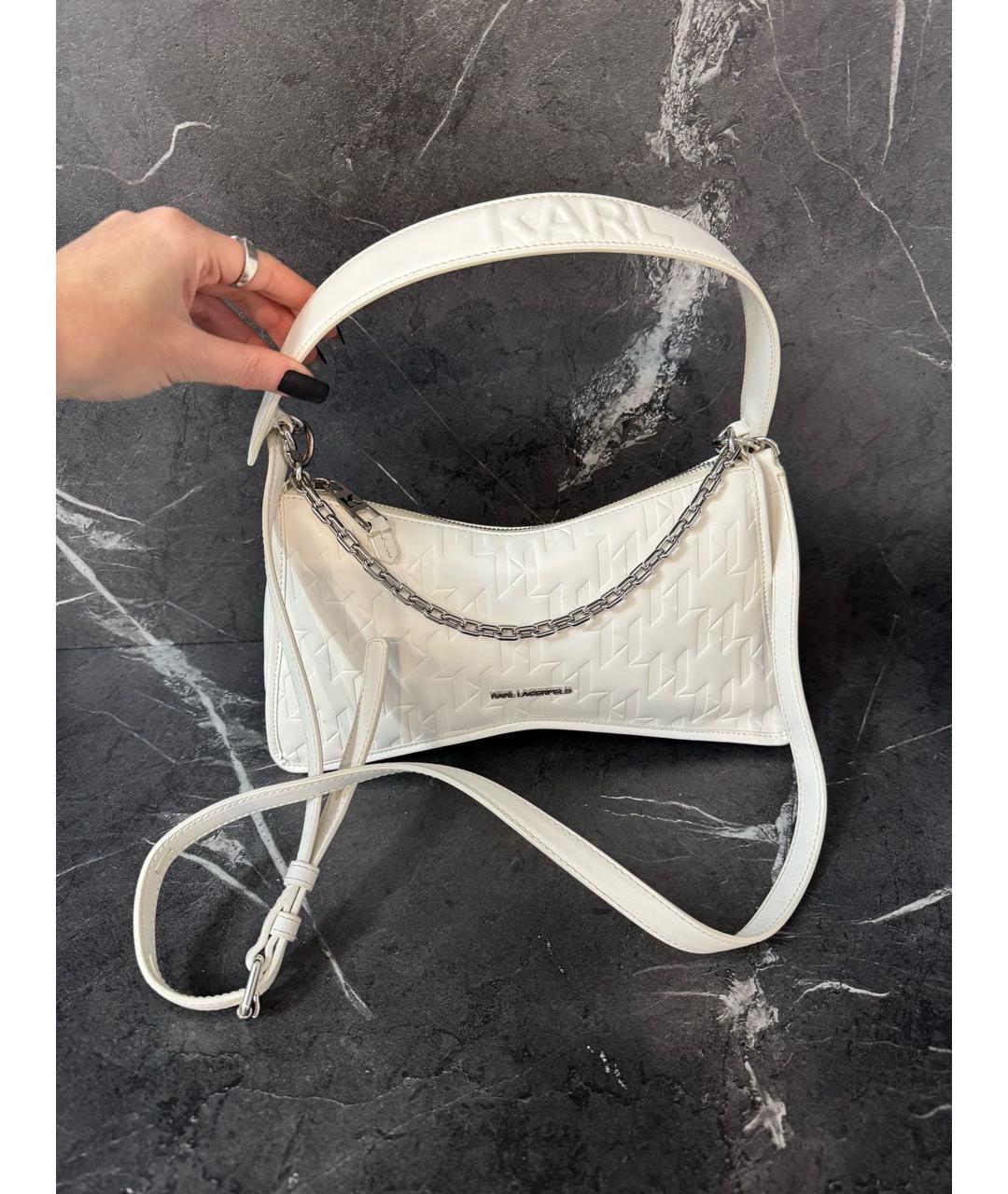 KARL LAGERFELD Белая кожаная сумка через плечо, фото 9