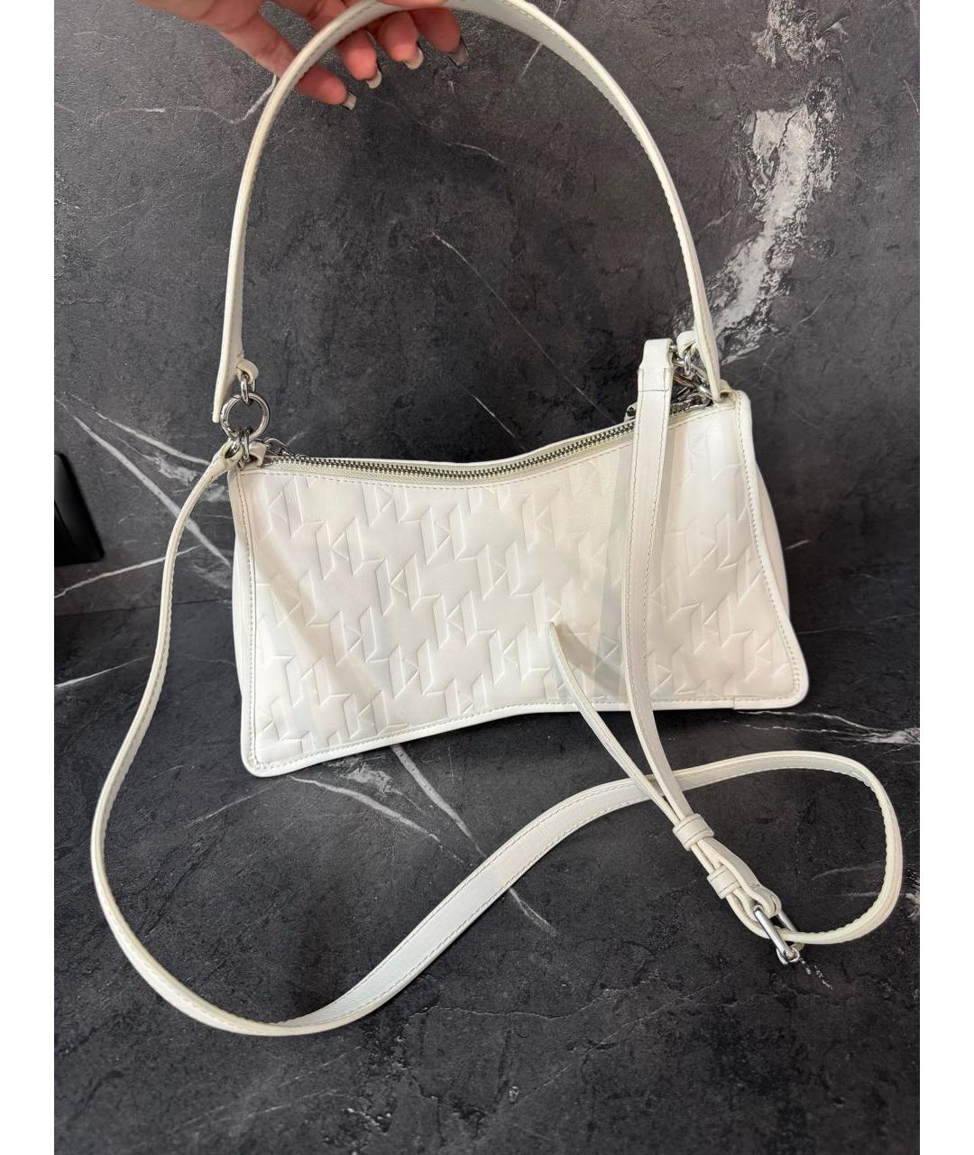 KARL LAGERFELD Белая кожаная сумка через плечо, фото 3