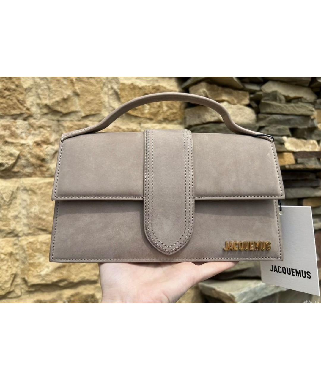 JACQUEMUS Бежевая замшевая сумка через плечо, фото 6