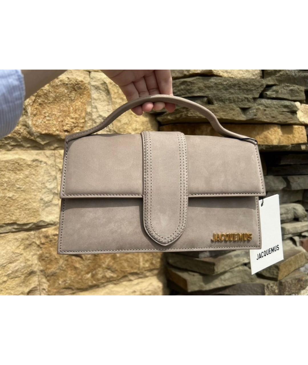 JACQUEMUS Бежевая замшевая сумка через плечо, фото 4