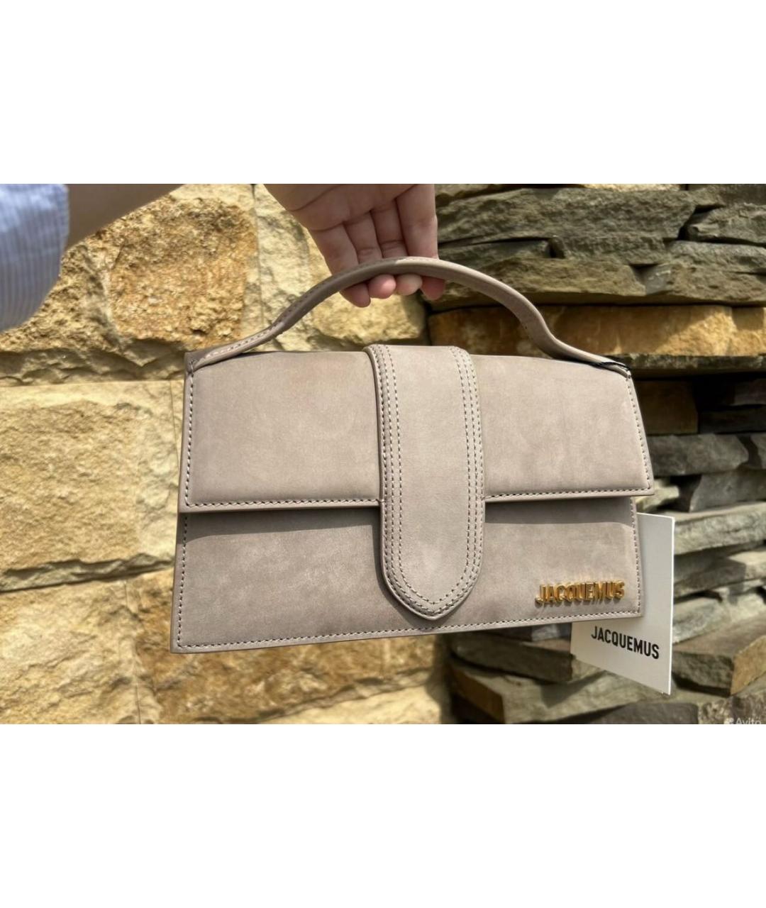 JACQUEMUS Бежевая замшевая сумка через плечо, фото 3