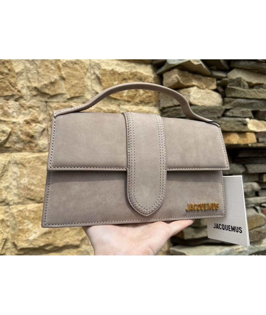 JACQUEMUS Бежевая замшевая сумка через плечо, фото 5