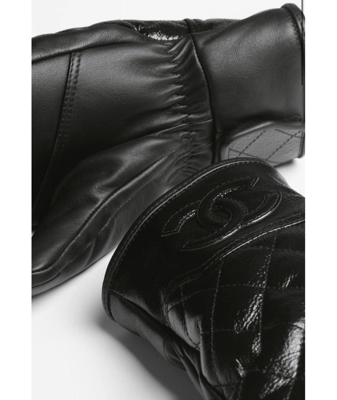 CHANEL Черные кожаные варежки, фото 4