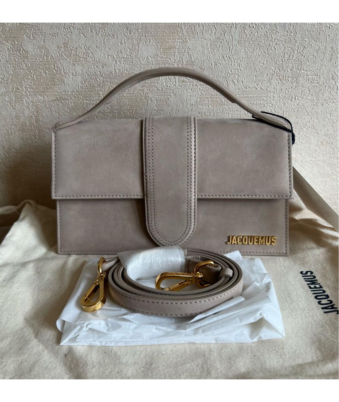 JACQUEMUS Бежевая замшевая сумка через плечо, фото 5