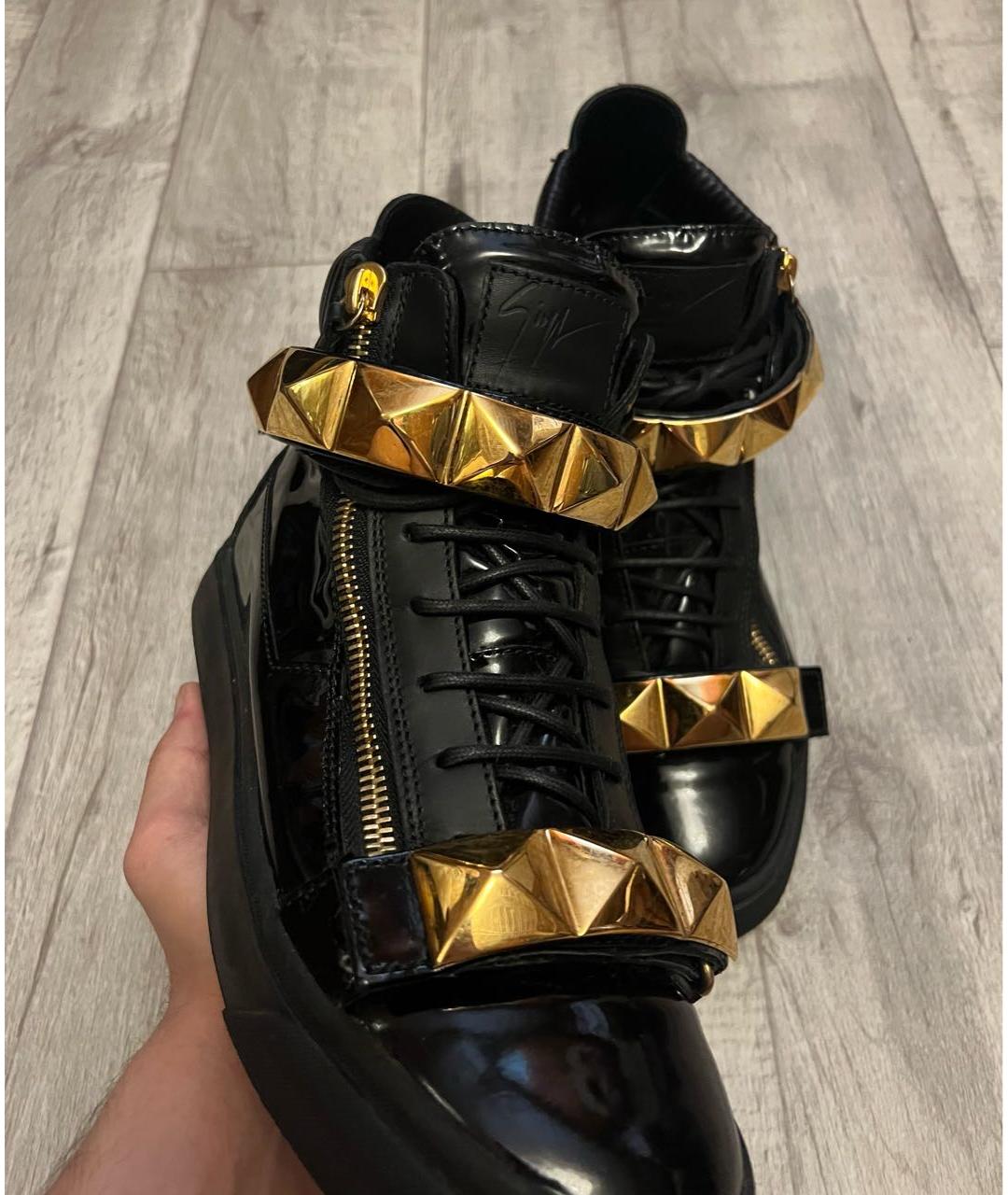 GIUSEPPE ZANOTTI DESIGN Черные высокие кроссовки / кеды из лакированной кожи, фото 7