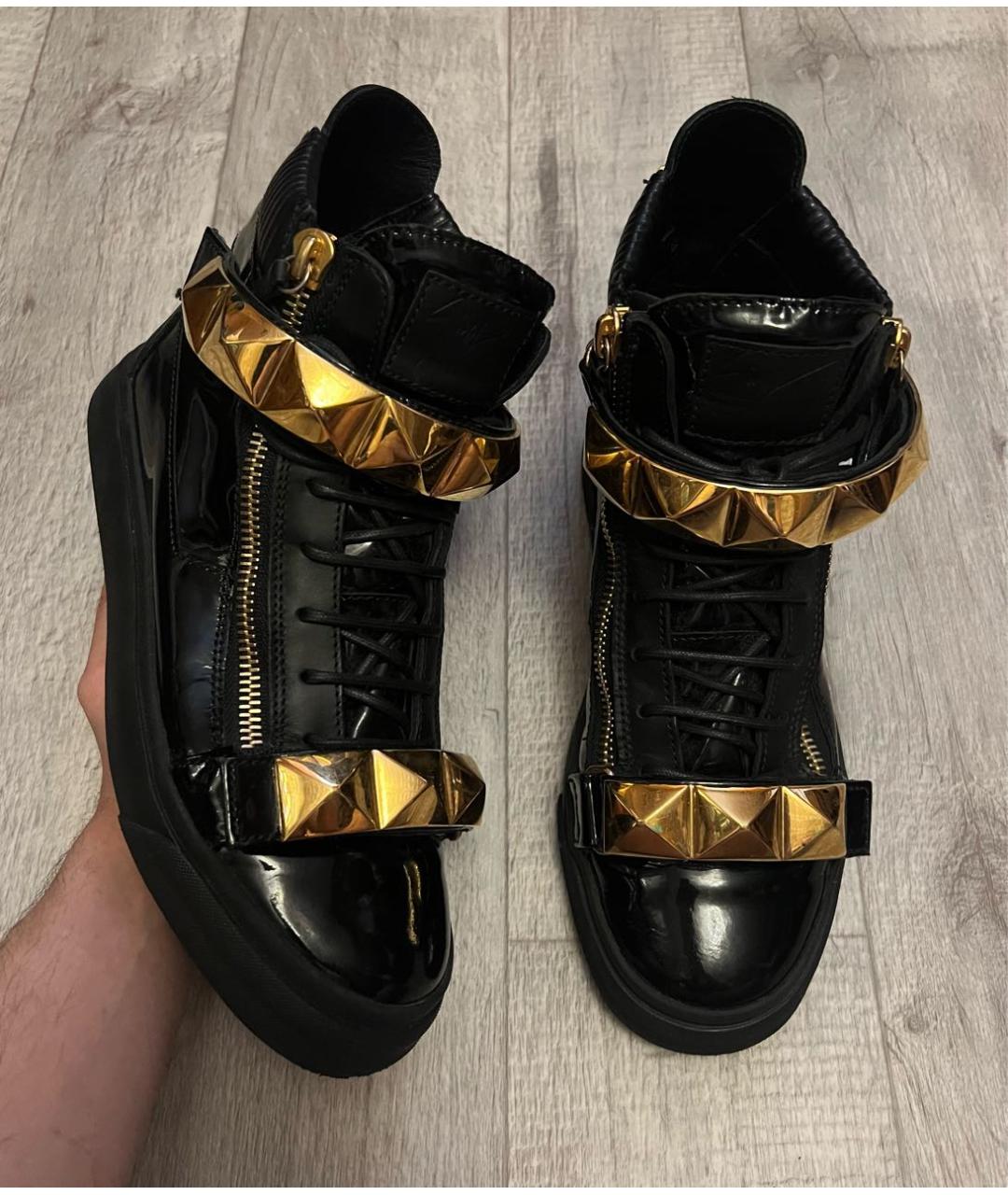 GIUSEPPE ZANOTTI DESIGN Черные высокие кроссовки / кеды из лакированной кожи, фото 2