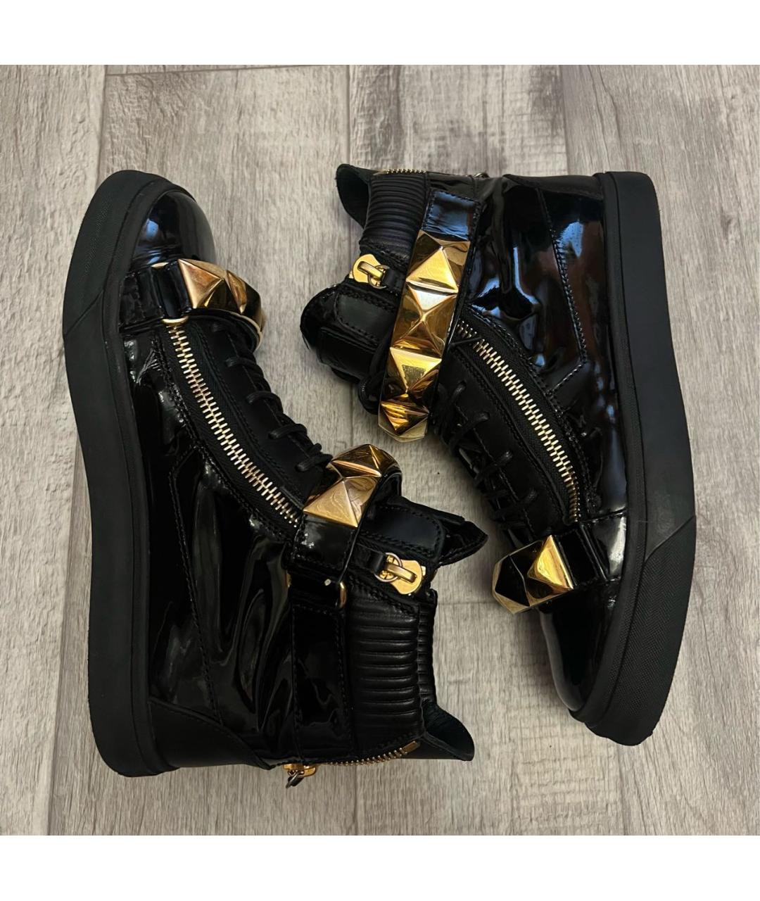 GIUSEPPE ZANOTTI DESIGN Черные высокие кроссовки / кеды из лакированной кожи, фото 5