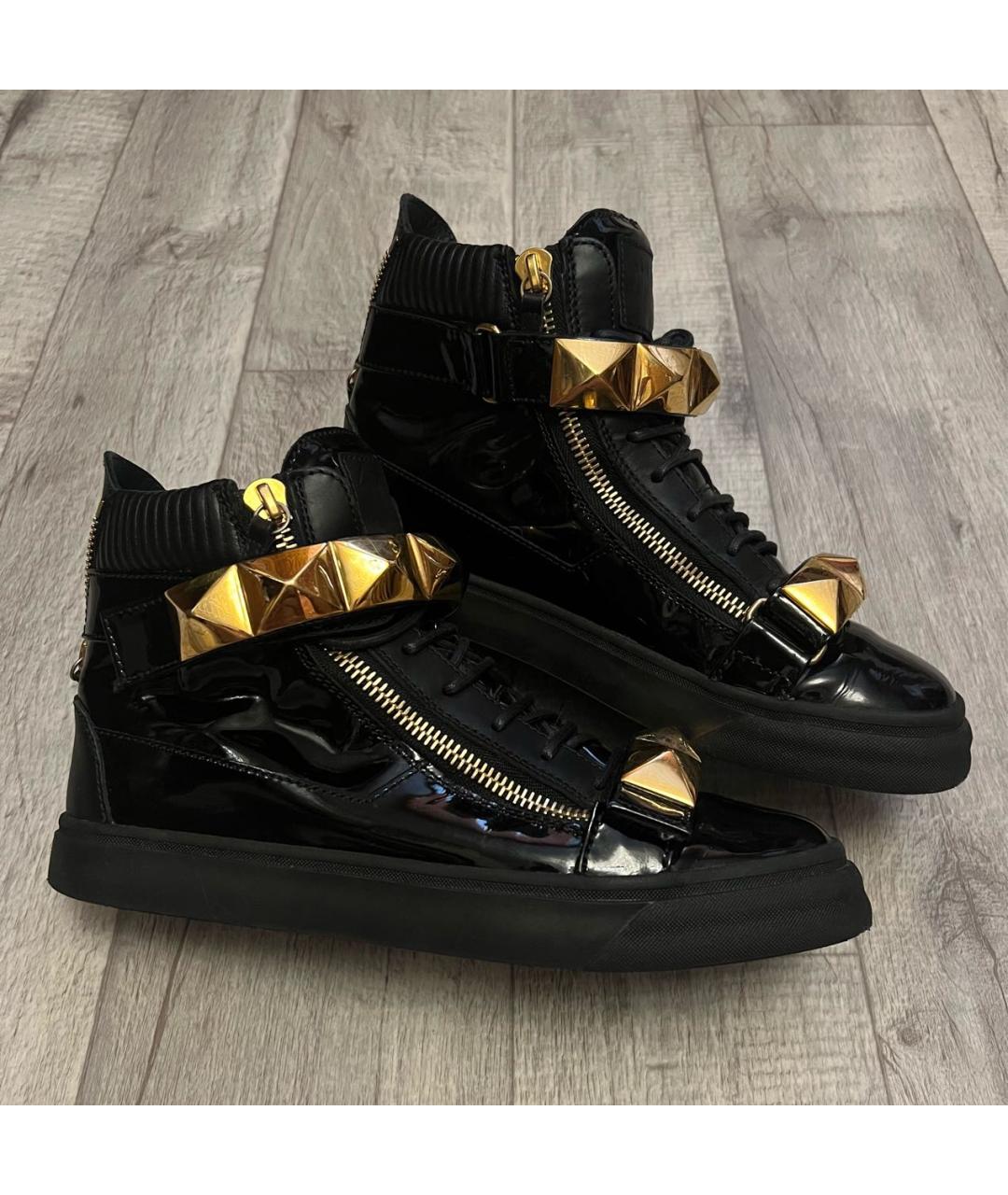 GIUSEPPE ZANOTTI DESIGN Черные высокие кроссовки / кеды из лакированной кожи, фото 9