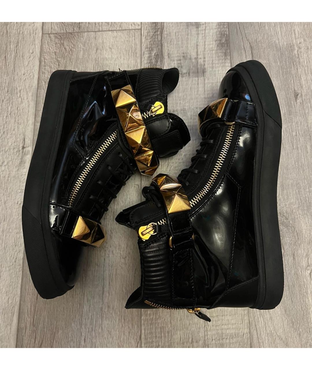 GIUSEPPE ZANOTTI DESIGN Черные высокие кроссовки / кеды из лакированной кожи, фото 4