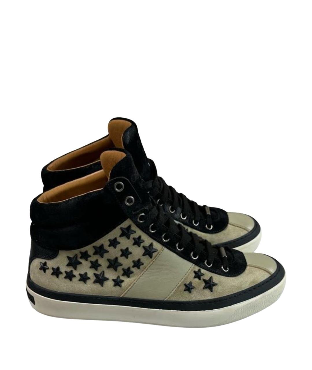 JIMMY CHOO Бежевые кожаные высокие кроссовки / кеды, фото 1