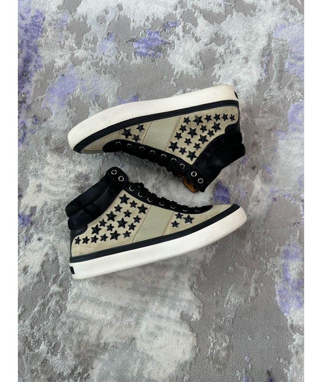 JIMMY CHOO Бежевые кожаные высокие кроссовки / кеды, фото 5