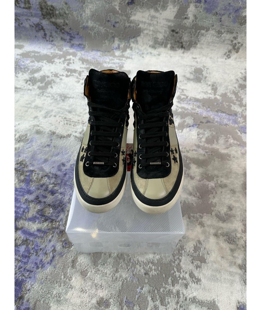 JIMMY CHOO Бежевые кожаные высокие кроссовки / кеды, фото 3