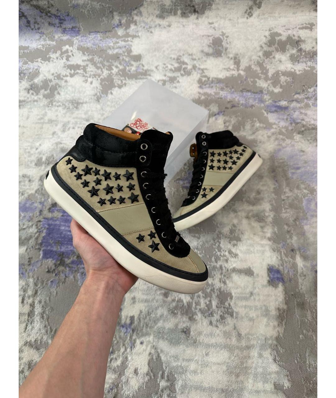 JIMMY CHOO Бежевые кожаные высокие кроссовки / кеды, фото 2