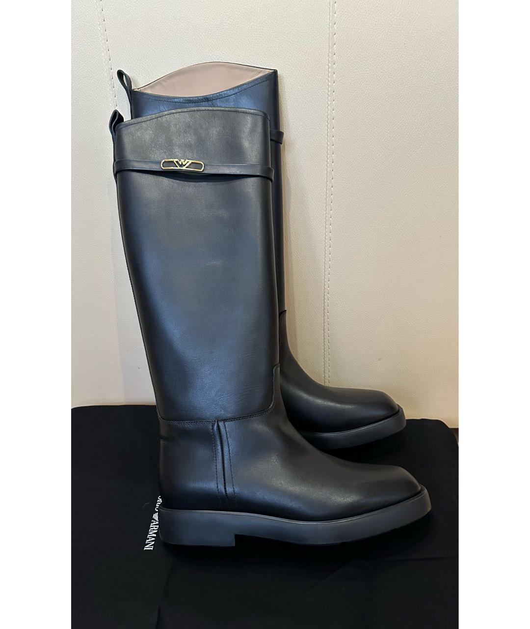 EMPORIO ARMANI Черные кожаные сапоги, фото 5