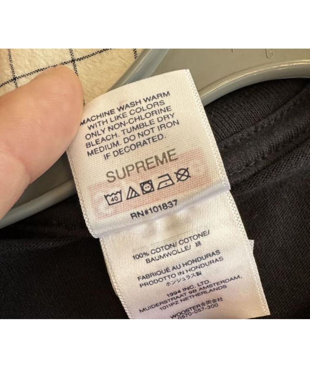 SUPREME Черная хлопковая футболка, фото 7