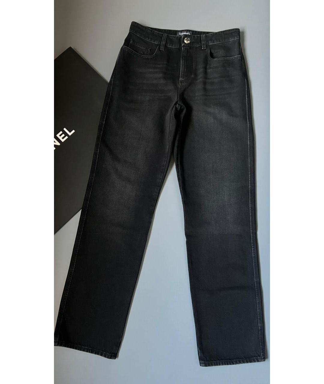 CHANEL Черные хлопковые прямые джинсы, фото 3