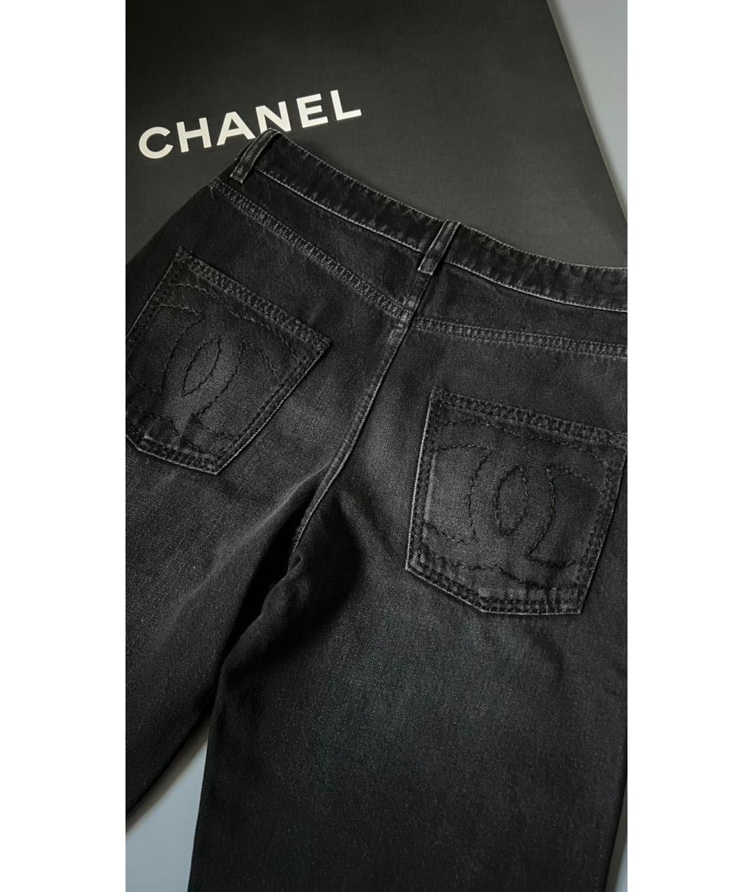 CHANEL Черные хлопковые прямые джинсы, фото 2