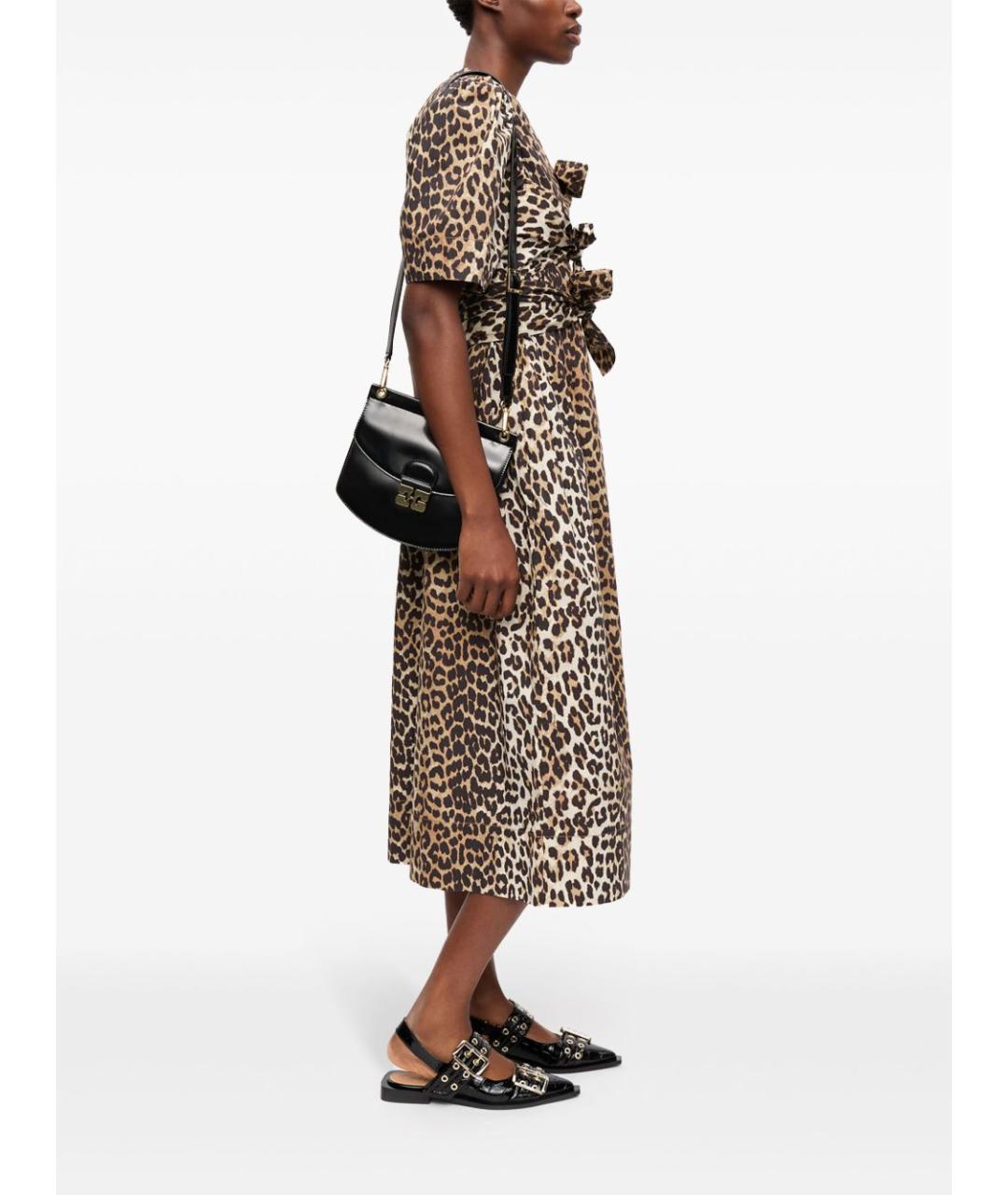 GANNI Коричневое хлопковое повседневное платье, фото 4