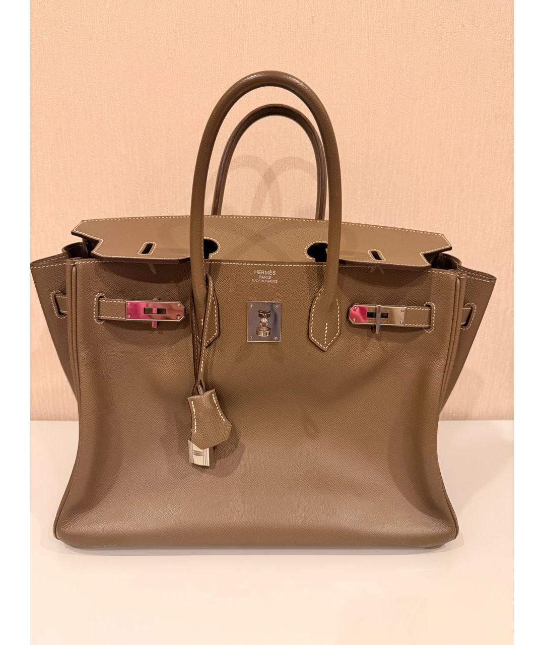 HERMES Коричневая кожаная сумка с короткими ручками, фото 5