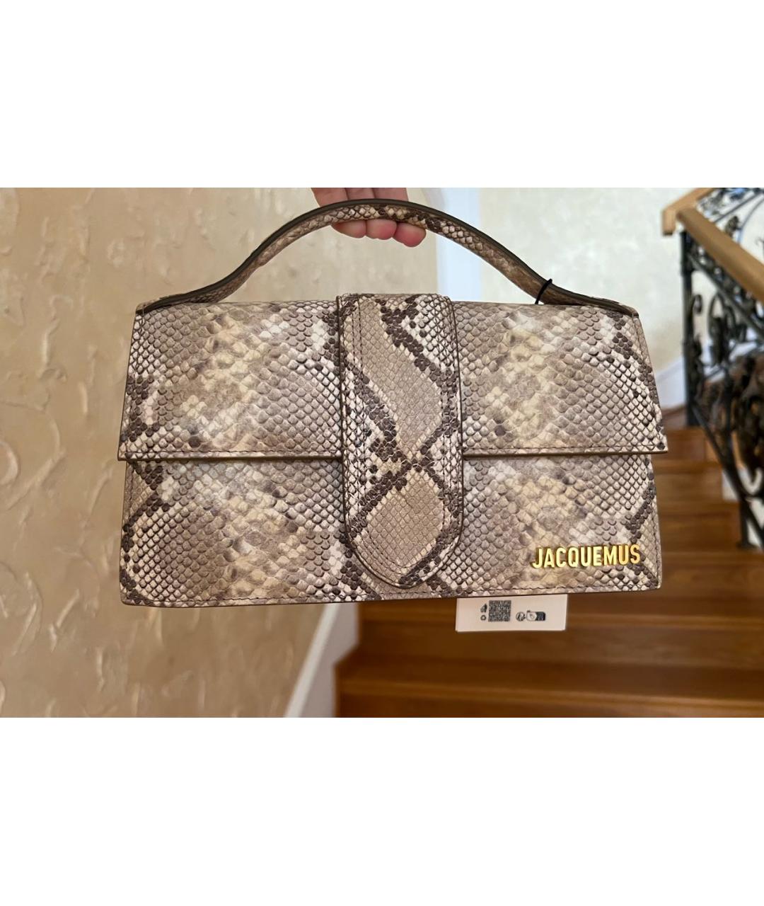 JACQUEMUS Бежевая кожаная сумка через плечо, фото 3