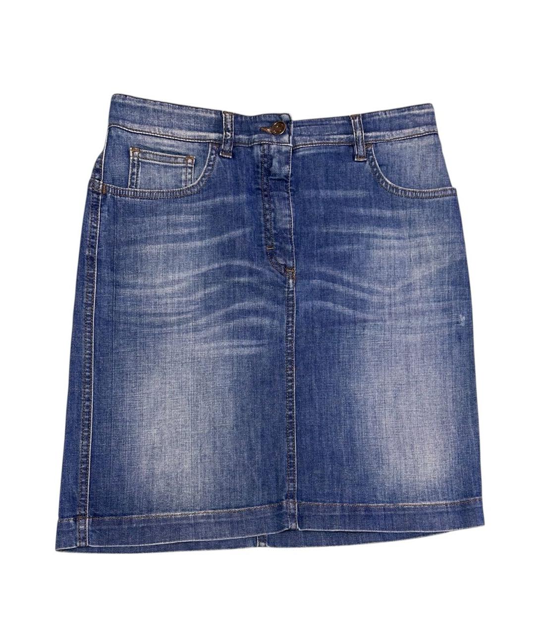 DOLCE&GABBANA Синяя хлопко-эластановая юбка миди, фото 1