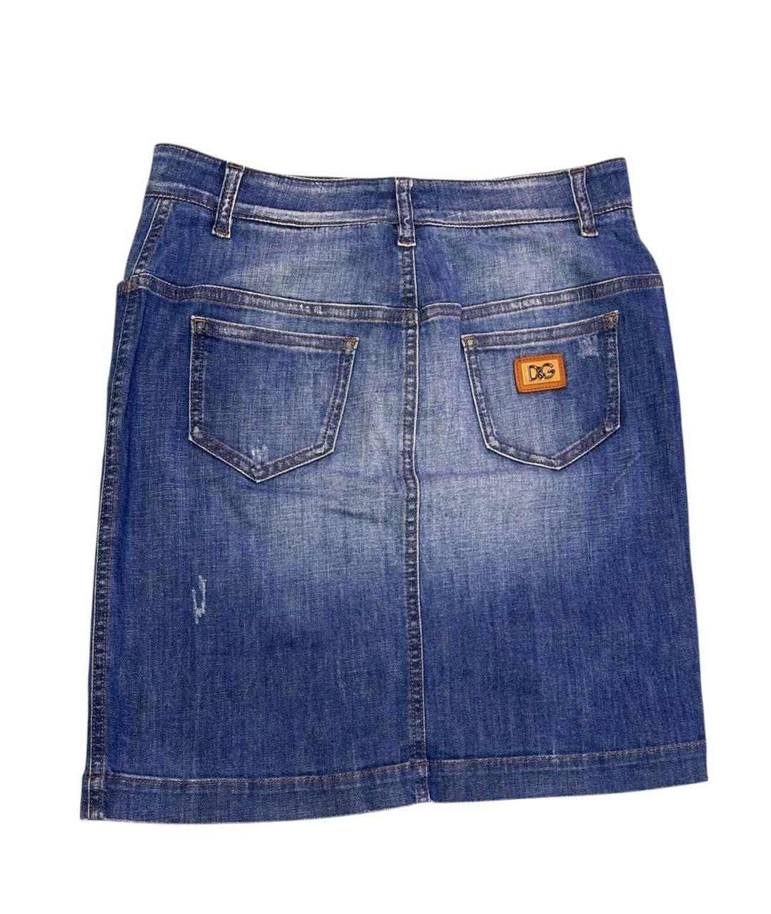 DOLCE&GABBANA Синяя хлопко-эластановая юбка миди, фото 2