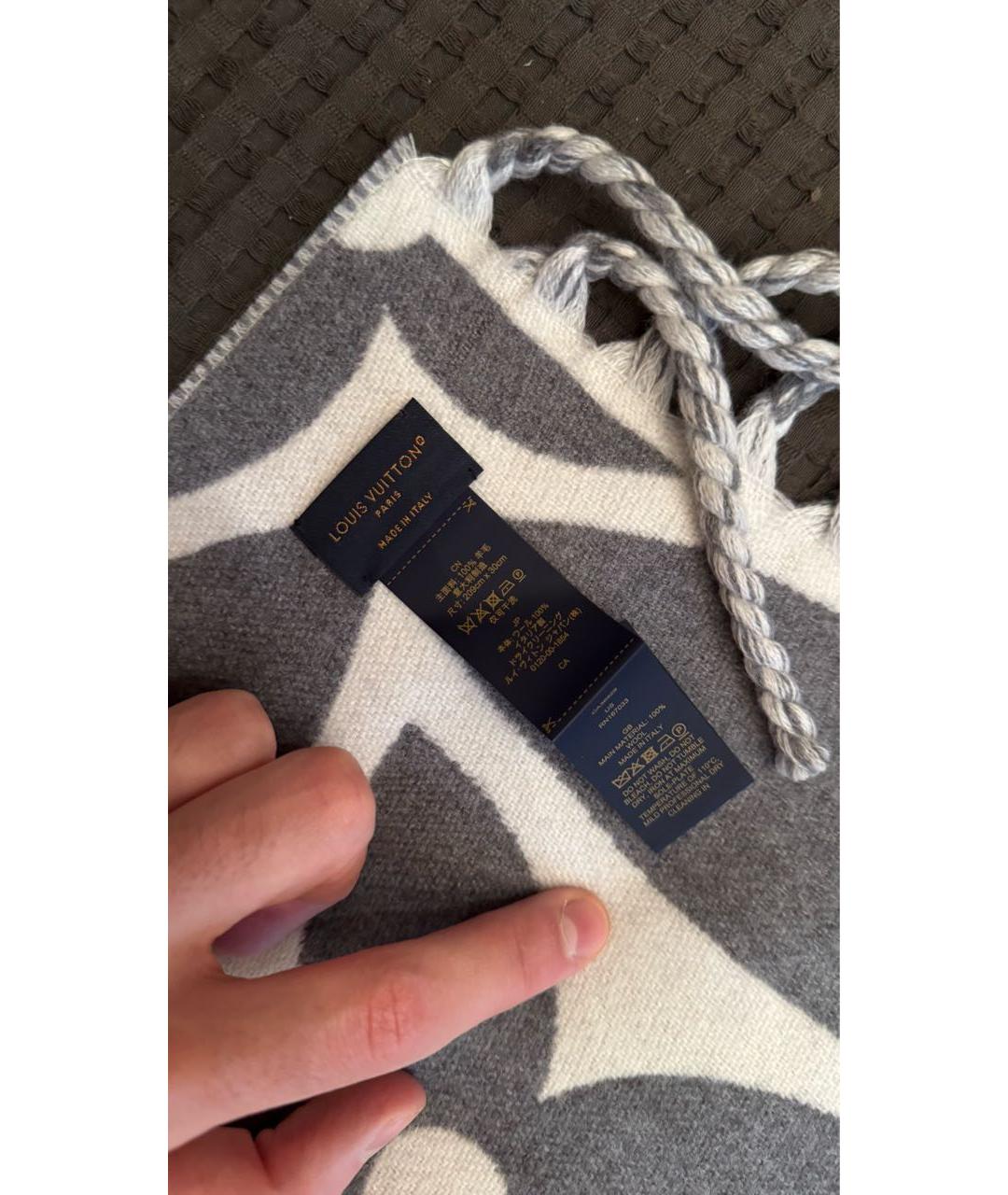 LOUIS VUITTON Серый шерстяной шарф, фото 3