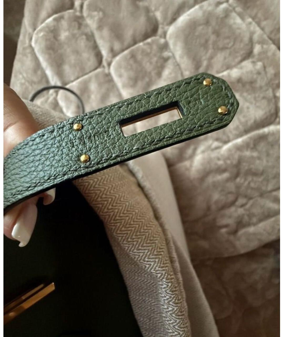 HERMES Зеленая кожаная сумка с короткими ручками, фото 3