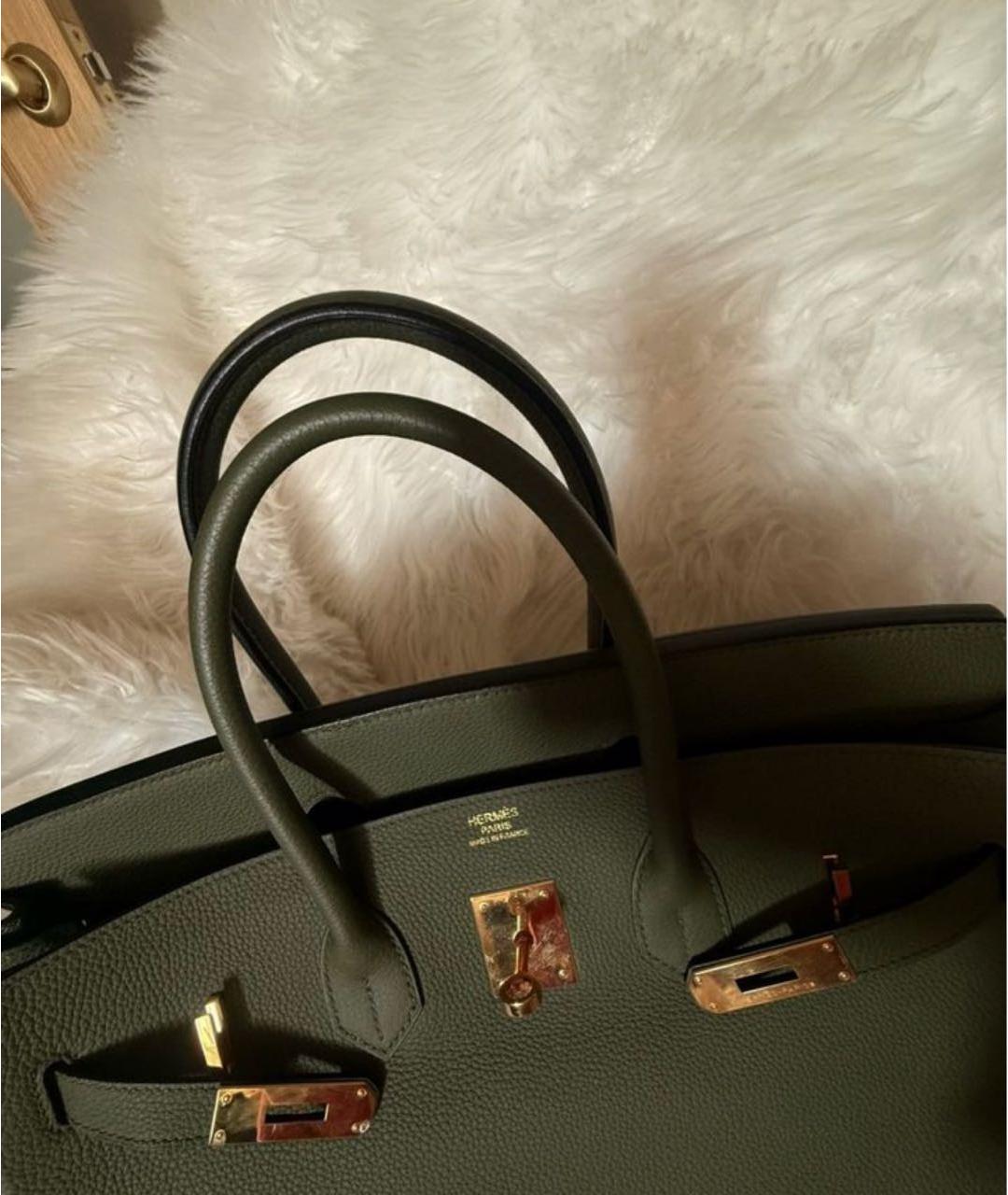 HERMES Зеленая кожаная сумка с короткими ручками, фото 8