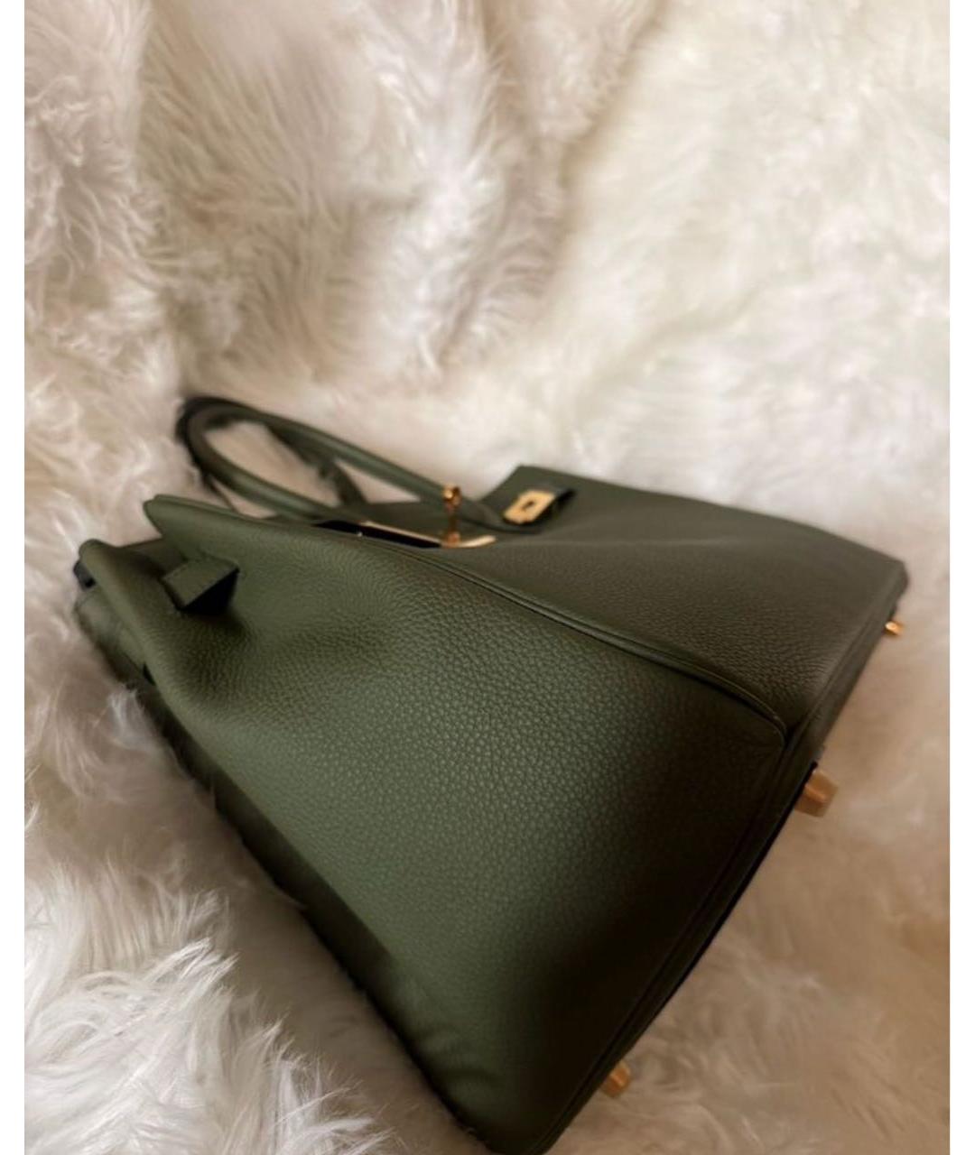 HERMES Зеленая кожаная сумка с короткими ручками, фото 6