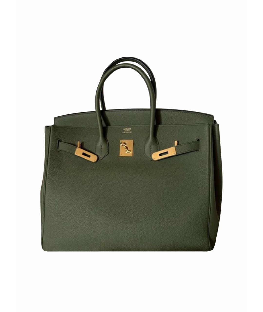 HERMES Зеленая кожаная сумка с короткими ручками, фото 1