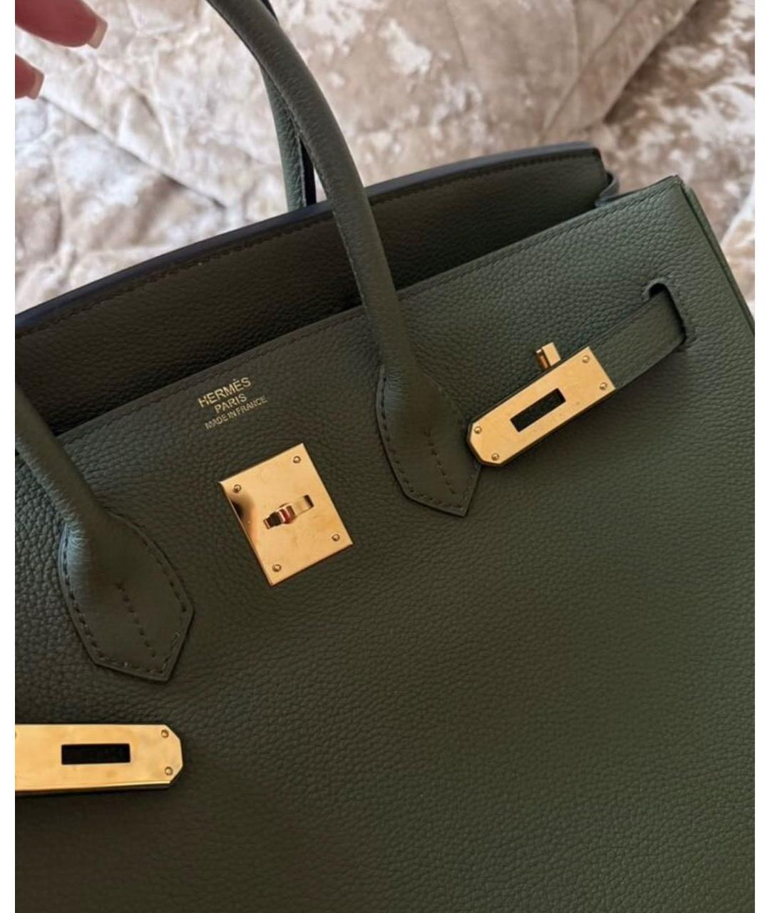 HERMES Зеленая кожаная сумка с короткими ручками, фото 2