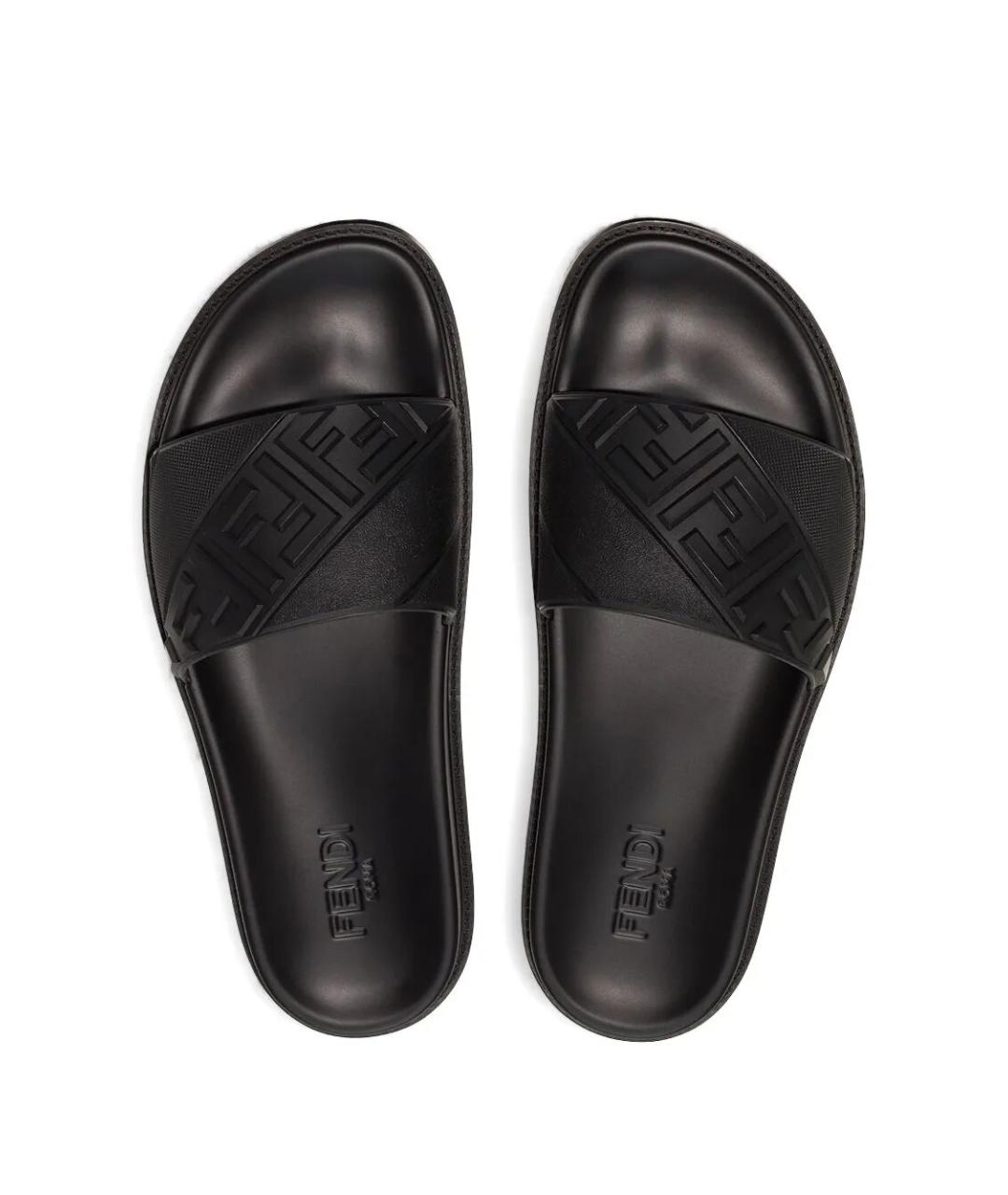 FENDI Черные резиновые шлепанцы, фото 2