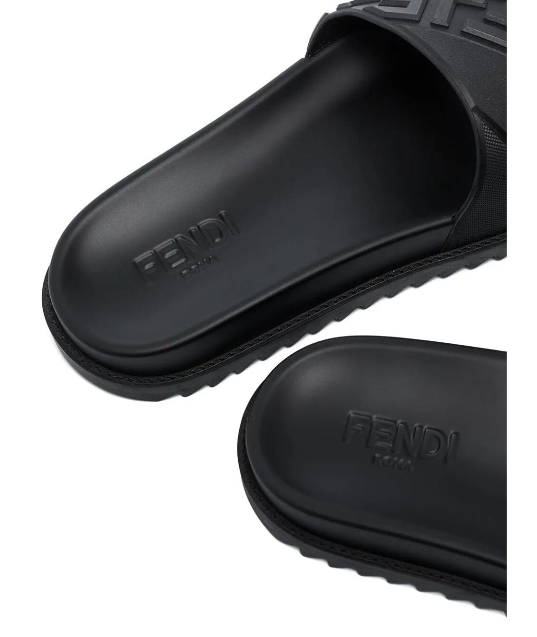 FENDI Черные резиновые шлепанцы, фото 3